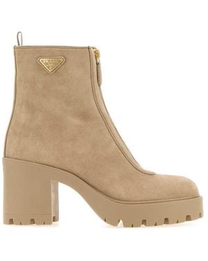Prada Logo Stride Boots - Natural