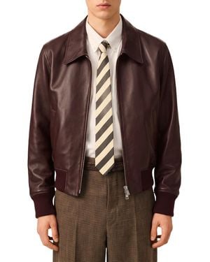 Ami Paris Solid Leather Jacket - Brown