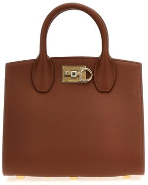 Ferragamo Studio Box Hammered Leather Satchel - Brown