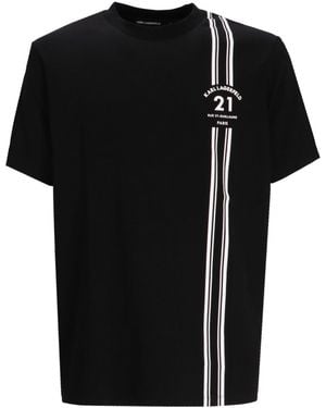 Karl Lagerfeld Crewneck Logo Stripe T-Shirt - Black