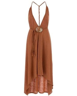 Alanui Deep V-Neck Dress - Brown