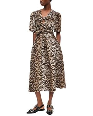 Ganni V Neck Midi Dress - Natural