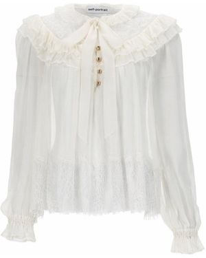 Self-Portrait Embellished Round Neck Top - White