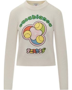 CASABLANCA Graphic Crew Neck Sweater - White