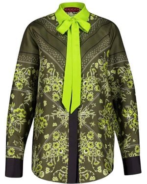 Gucci Tie Neck Printed Top - Green