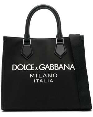 Dolce & Gabbana Embossed Logo Canvas Tote Bag - Black