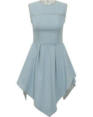 MSGM Solid Round Neck Mini Dress - Blue
