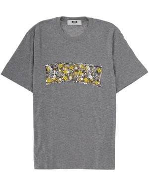 MSGM Embellished Crew Neck T-Shirt - Gray