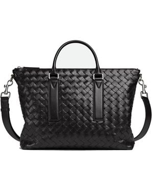 Bottega Veneta Avenue Intreccio Briefcase Bag - Black