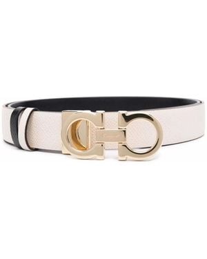 Ferragamo Ivory Gancini Buckle Reversible Belt - Natural