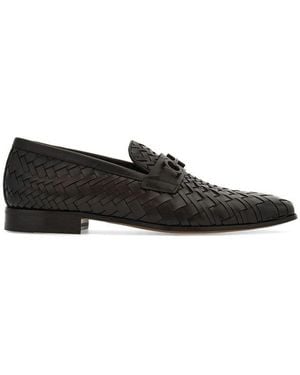 Ferragamo Dark Woven Gancini Loafers - Black