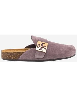 Tory Burch Suede Mules With Metal Detail - Brown