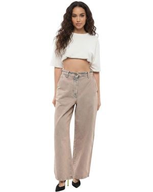 Palm Angels Wide High Rise Jeans - Natural