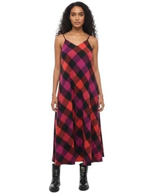 Woolrich Checks V Neck Midi Dress - Red