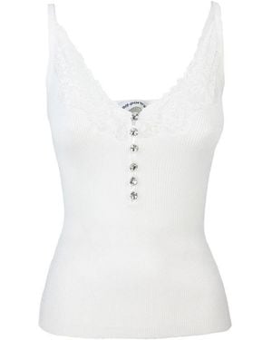 Self-Portrait V Neck Knitted Top - White