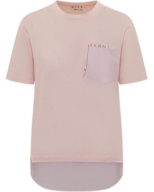 Marni Logo Crew Neck T-Shirt - Pink