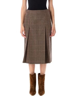 Saint Laurent Prince Of Wales Wool And Cashmere Midi Skirt - Brown