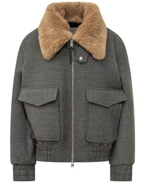 Ami Paris Zipped Jacket With Structured Collar - Grey
