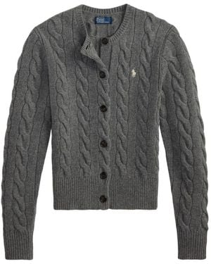 Polo Ralph Lauren Rib-Knit Quarter-Button Sweater, Model Wears Size S - Gray