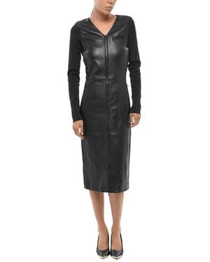 DIESEL Solid V Neck Midi Dress - Black
