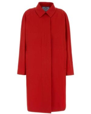 Prada Shirt Collar Trench Coat - Red