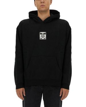 Obey Graphic Hood Sweatshirts - Black
