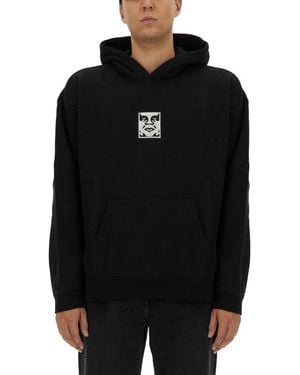 Obey Logo Hood Sweatshirts - Black