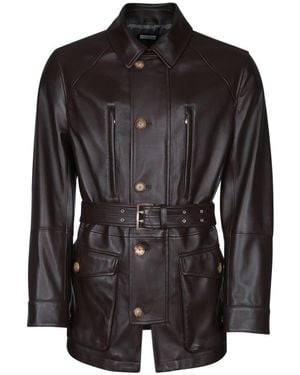 Brunello Cucinelli Leather Parka Jacket - Black