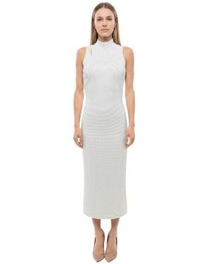 Balmain Embellished Mock Collar Midi Dress - White