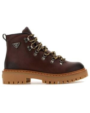 Prada Leather Ankle Boots - Brown