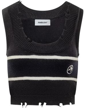 Ambush Stripes Round Neck Top - Black