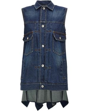 Sacai Ruffled Denim Dress - Blue