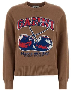 Ganni Graphic Crew Neck Sweatshirt - Natural