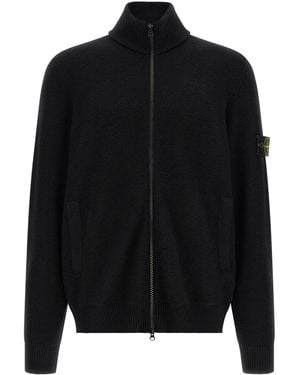 Stone Island Regular Zip Up Cardigan - Black