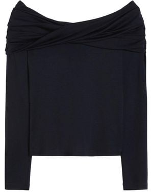 Max Mara Wool Off-The-Shoulder Draped Top - Blue