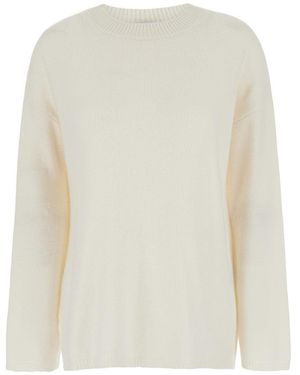 Allude Solid Round Neck Jumper - White