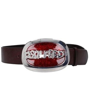 DSquared² Dirty Plaque Solid Casual Belt - Red