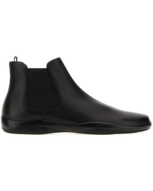 Prada Leather Ankle Boots - Black