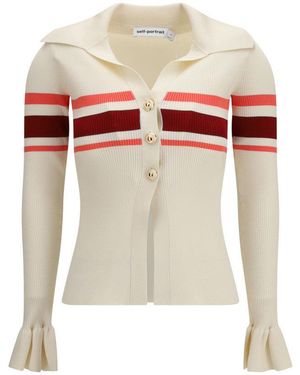 Self-Portrait Off Striped Shirt Collar Jumper - White