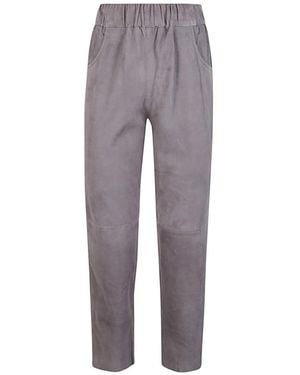 Via Masini 80 Elastic Waist Suede Pants - Gray