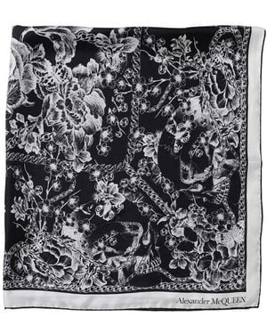 McQueen Blackwhite Floral Scarf