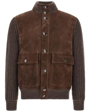 Brunello Cucinelli Solid Mock Collar Jacket - Brown