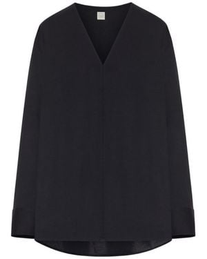 TOTEME Solid V Neck Sweatshirt - Blue