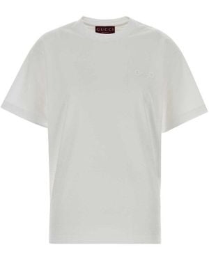 Gucci Crewneck Embroidery Logo T-Shirt - White