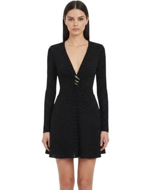Roberto Cavalli Animal Print V Neck Mini Dress - Black