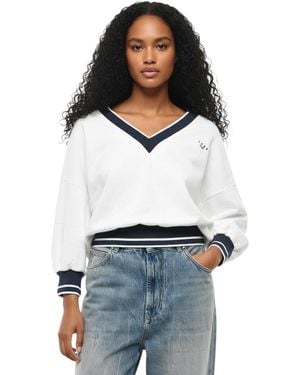 1989 STUDIO Color Block V Neck Sweatshirt - White