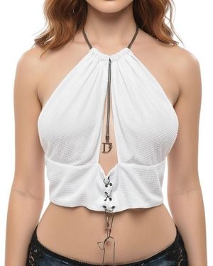 DSquared² Textured Halter Neck Top - White