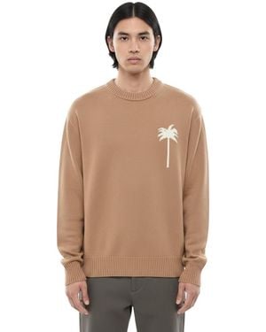 Palm Angels Crew Neck Sweater - Natural