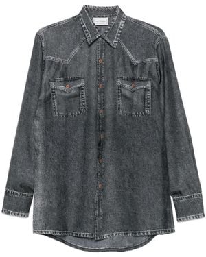 Pierre Louis Mascia Denim-Print Silk Shirt - Gray