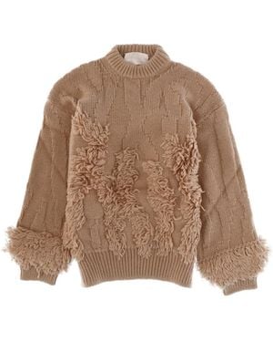 Circus Hotel Knitted Mock Collar Sweater - Brown